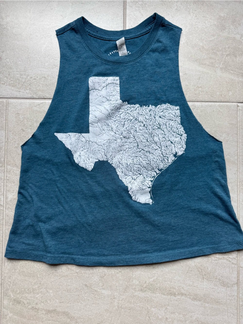 Women's Teal Crop Tank with White Texas Map Graphic